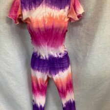 Tie dye pink, purple, orange and white cropped catsuit