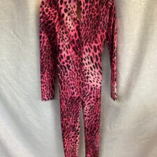 Pink leopard print catsuit with detached hood