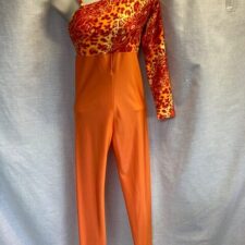 Orange and red leopard print one sleeve catsuit