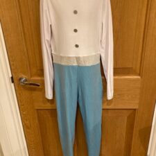 Pale blue and white velvet catsuit with silver metallic details - Bespoke Measurement Costumes