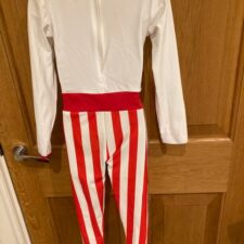 Red and white catsuit with bow tie and stripy legs - Bespoke measurement costumes