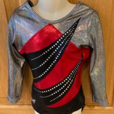 Black, silver and red metallic long sleeve leotard