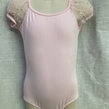 Pale pink leotard with lace and sparkle puff sleeves