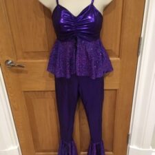 Metallic purple and sequin peplum top and flared trousers
