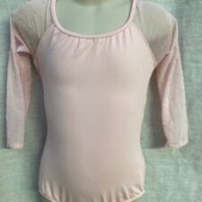 Pale pink leotard with long mesh sleeves
