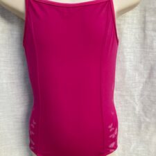 Bright pink leotard with butterfly design and mesh back