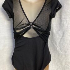 Black leotard with diamante and mesh puff sleeves