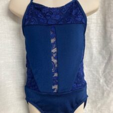Blue leotard with lace bodice and back detail