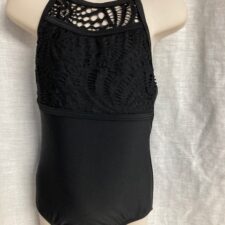 Black leotard with cut out neckline and back