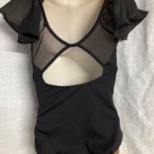 Black leotard with fly sleeves and floral design