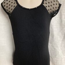 Black leotard with heart mesh sleeves and back design