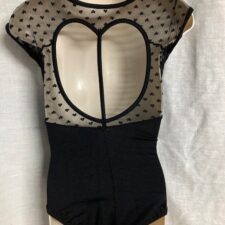 Black leotard with heart mesh sleeves and back design