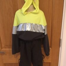 Neon yellow, metallic silver and black hip hop hooded jacket and trousers