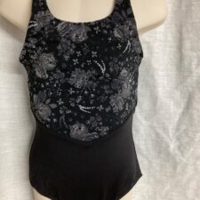 Black and grey floral leotard with criss cross back