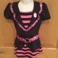 Pink and black top with stripes and sequin belt
