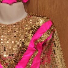 Neon pink and gold sparkle crop top and capri trousers