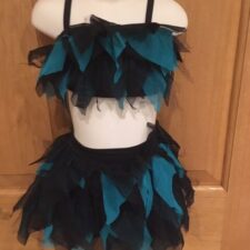 Turquoise and black shredded look crop top and skirted bikeshorts