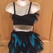 Turquoise and black shredded look crop top and skirted bikeshorts