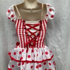Red and white spotty skirted leotard with lace up back