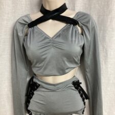 Grey and black crop top and lace up briefs