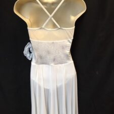 White and silver skirted leotard with mesh neckline