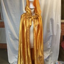 Gold satin long cape with hood