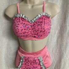 Pink sparkle and silver metallic crop top, briefs and gloves