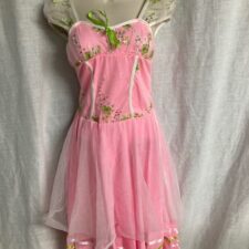 Pale pink floaty dress with green flowers