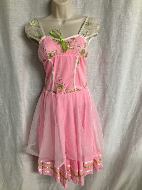 Pale Pink Floaty Dress With Green Flowers Suite 109