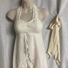 Cream lace skirted leotard with long gloves