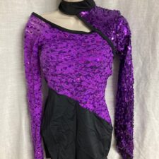 Purple lace and black sequin biketard