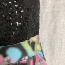 Black sequin and metallic muted colour skirted leotard