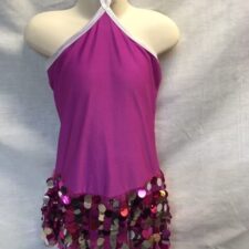 Pink halter skirted leotard with sequin skirt