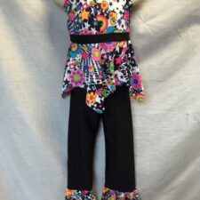 60's print top and black flare trousers