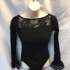 Black lace leotard with bell sleeves