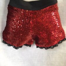 Red sequin shorts with black waistband