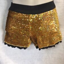 Gold sequin shorts with black waistband