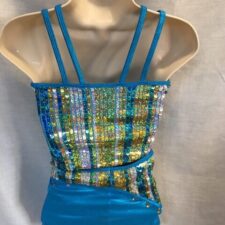 Turquoise and gold sequin leotard and shorts