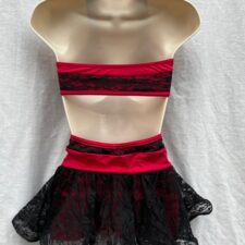 Red and black lace skirted biketard