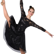 Black sequin lace bodice with satin skirted leotard