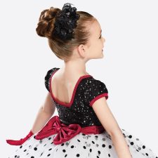 Red, white and black skirted leotard with sequin bodice and spotty skirt (gloves and hair flower included)