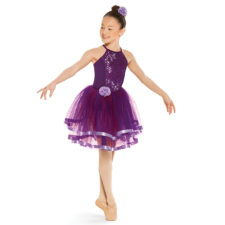 Purple tutu skirt with pale purple satin trim (hair and waist flower included, leotard not included)
