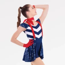 Red, white and blue sequin skirted biketard with gloves