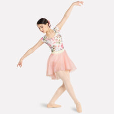 Pale pink and cream floral skirted leotard