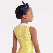 Yellow check and navy spotty catsuit with peplum and matching headband