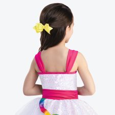 White sequin and rainbow ribbon skirted leotard