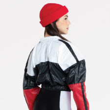 Red, black and white jacket and bike shorts (missing beanie)