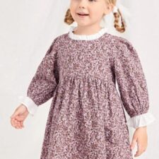 Lavender floral peasant dress with lace collar and cuffs