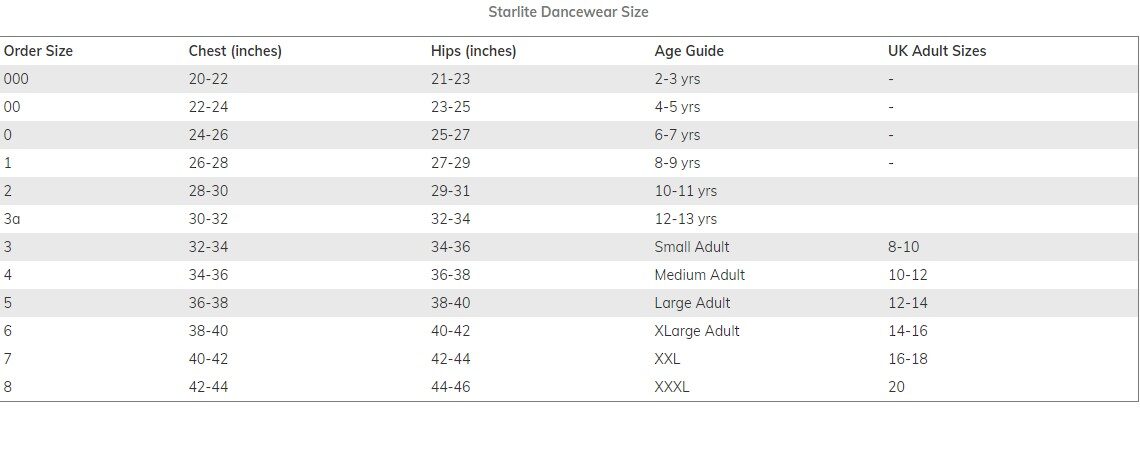 Starlite Size Chart – Suite 109