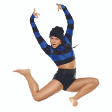 Royal blue and black sequin crop top, briefs and beanie hat